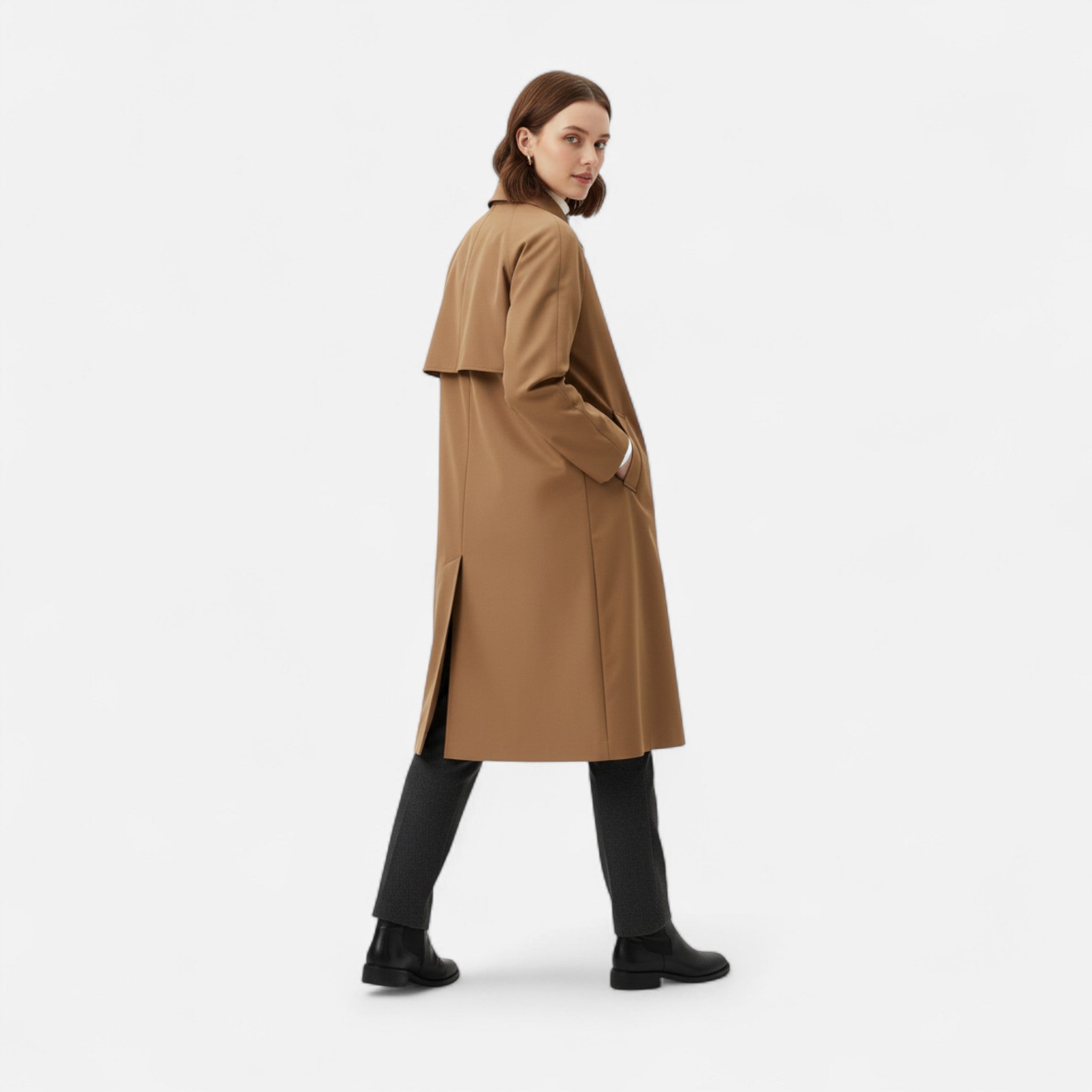 Modero | Trench long femme, simple boutonnage