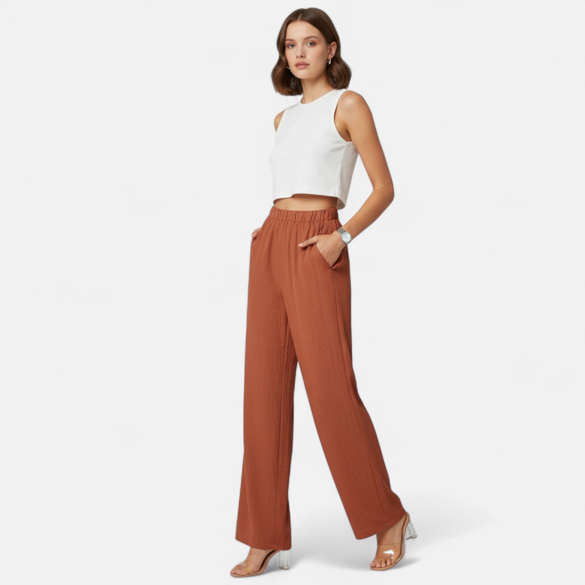 Modero | Pantalon femme à jambe droite, taille haute