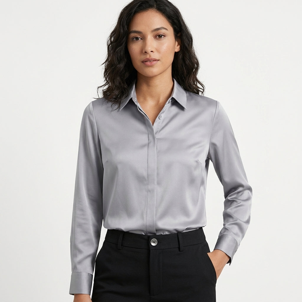 Chemisier En Satin À Manches Longues Pour Femme – Une Chemise Élégante Pour Le Bureau Et Des Tenues De Tous Les Jours Pleines De Style