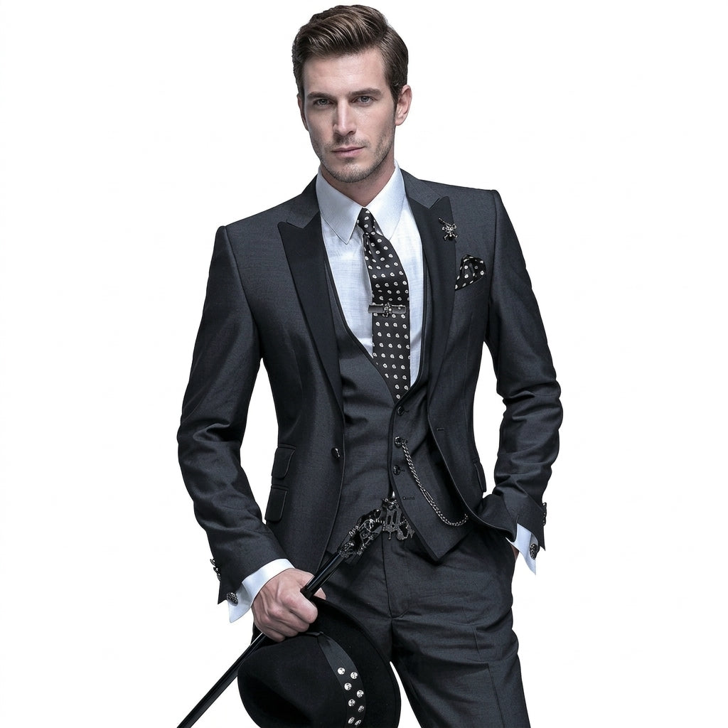 Élégant Costume Trois Pièces Pour Homme À La Coupe Ajustée : Un Costume Raffiné Idéal Pour Les Mariages, Les Occasions Festives Et Les Événements Officiels