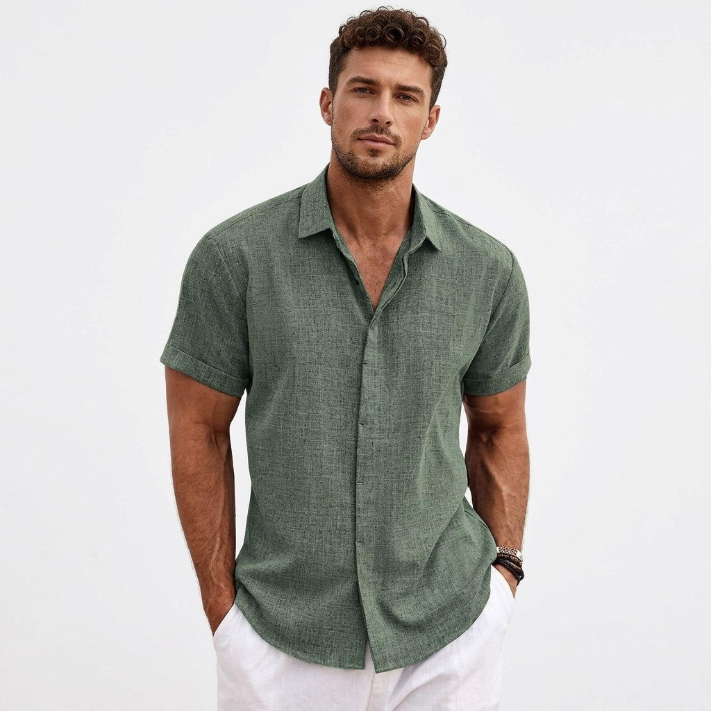 Chemise En Lin À Manches Courtes Et Boutons Pour Homme – Une Chemise D'été Légère Et Respirante, Idéale Pour Les Vacances, Les Journées Chaudes Et Les Tenues Décontractées AU Quotidien