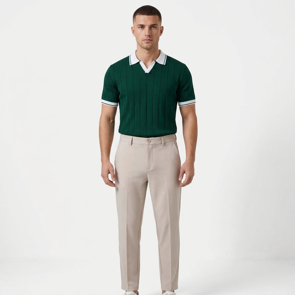 Ensemble Polo En Maille Pour Homme Avec Pantalon Fuselé : Une Tenue Élégante En Deux Pièces, Idéale Pour Un Style Chic Et Décontracté, AU Travail Ou AU Quotidien