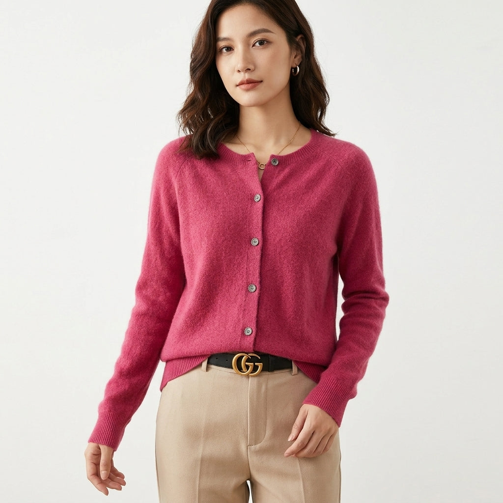 Cardigan Pour Femme En Laine Mérinos Et Cachemire, À Col Rond : Un Modèle Tricoté Élégant Et Luxueux, Idéal Pour Les Froides Journées D'hiver