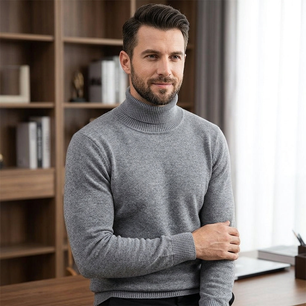 Pull À Col Roulé Côtelé En Mélange De Cachemire Pour Homme : Un Modèle Élégant Et Doux, Idéal Pour Les Journées Froides, Un Style Chic Et Décontracté Et À Porter AU Quotidien