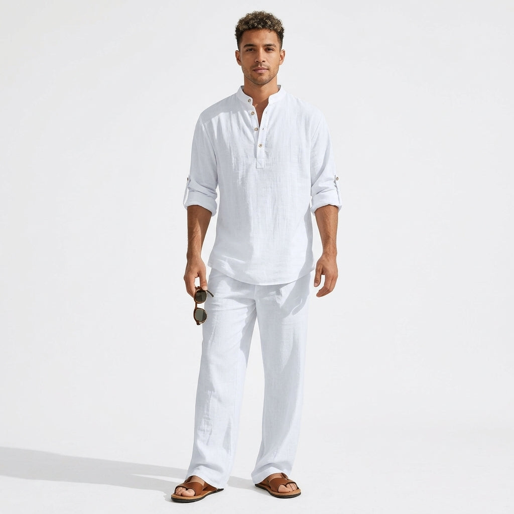 Ensemble Pour Homme Composé D'un T-shirt Henley Et D'un Pantalon Décontracté : Un Ensemble Deux Pièces Léger Et Confortable, Idéal Pour L'été, Les Vacances Et Les Tenues Décontractées De Tous Les Jours