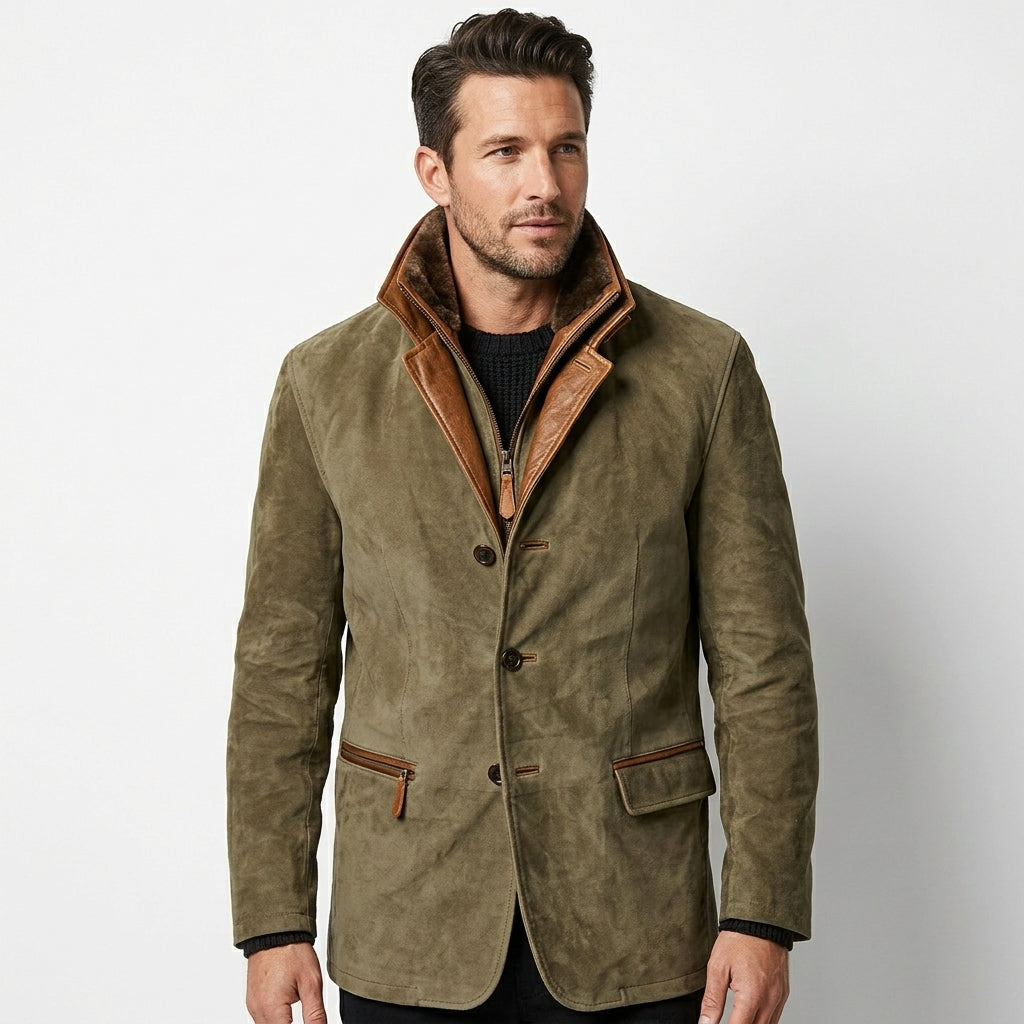 Veste En Daim Pour Homme Avec Doublure – Une Veste Classique D'inspiration Vintage, Idéale Pour L'automne, L'hiver Et Un Look Élégant AU Quotidien