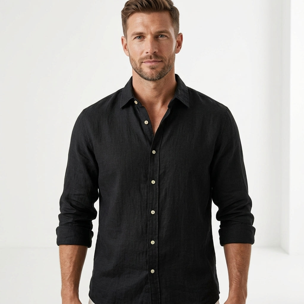 Chemise En Lin Pour Homme, À Boutons Et Coupe Classique : Une Chemise Légère Et Élégante, Idéale Pour Un Look Décontracté AU Quotidien Et Des Tenues « Smart-casual » Estivales