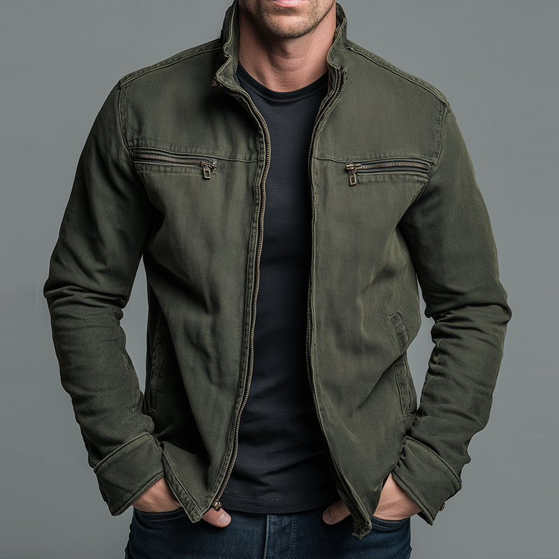 Veste Vintage Pour Homme Avec Fermeture Éclair Et Col Montant – Un Vêtement D'extérieur Classique À Porter AU Quotidien En Automne Et En Hiver