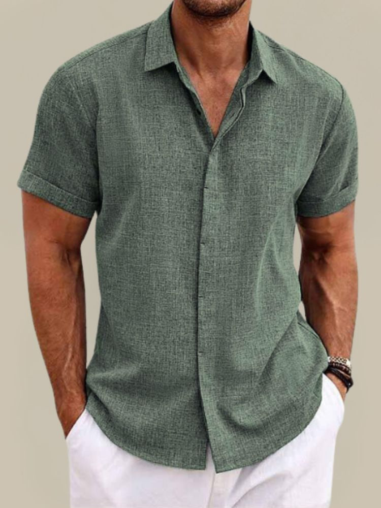 Chemise En Lin À Manches Courtes Et Boutons Pour Homme – Une Chemise D'été Légère Et Respirante, Idéale Pour Les Vacances, Les Journées Chaudes Et Les Tenues Décontractées AU Quotidien