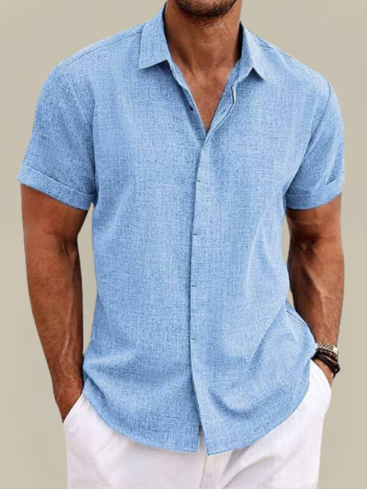 Chemise En Lin À Manches Courtes Et Boutons Pour Homme – Une Chemise D'été Légère Et Respirante, Idéale Pour Les Vacances, Les Journées Chaudes Et Les Tenues Décontractées AU Quotidien