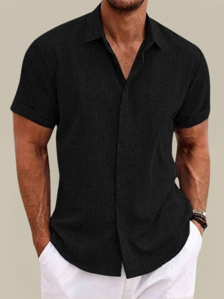 Chemise En Lin À Manches Courtes Et Boutons Pour Homme – Une Chemise D'été Légère Et Respirante, Idéale Pour Les Vacances, Les Journées Chaudes Et Les Tenues Décontractées AU Quotidien