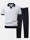 Ensemble Polo En Maille Pour Homme Avec Pantalon Fuselé : Une Tenue Élégante En Deux Pièces, Idéale Pour Un Style Chic Et Décontracté, AU Travail Ou AU Quotidien