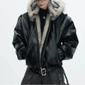 Blouson Aviateur Pour Homme En Simili Cuir, Avec Capuche Et Bordure En Fourrure : Un Blouson D'hiver Chaud, Orné De Boucles AU Niveau De L'ourlet, Idéal Pour Un Look Décontracté AU Quotidien