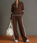 Ensemble De Détente Pour Femme Composé D'un Sweat À Demi-zip Et D'un Pantalon À Jambes Larges : Un Ensemble Doux Et Extensible, Idéal Pour Se Détendre Et Voyager