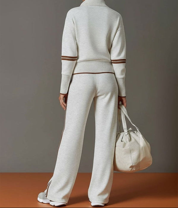 Ensemble De Détente Pour Femme Composé D'un Sweat À Demi-zip Et D'un Pantalon À Jambes Larges : Un Ensemble Doux Et Extensible, Idéal Pour Se Détendre Et Voyager