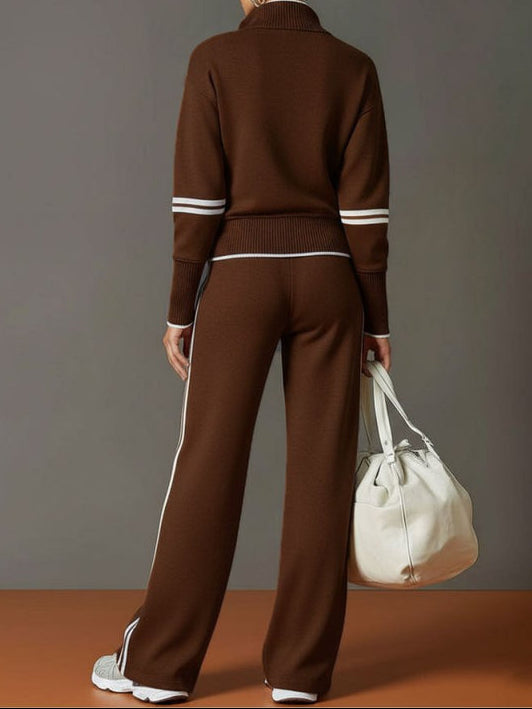 Ensemble De Détente Pour Femme Composé D'un Sweat À Demi-zip Et D'un Pantalon À Jambes Larges : Un Ensemble Doux Et Extensible, Idéal Pour Se Détendre Et Voyager