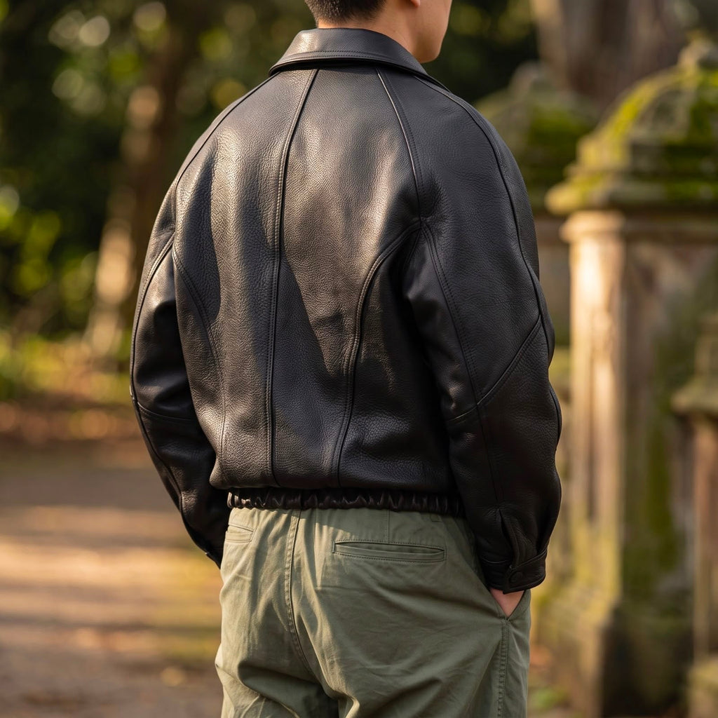 Veste En Cuir Pour Homme Avec Fermeture Éclair Et Col Texturé – Un Vêtement D'extérieur Classique Pour Le Printemps Et L'automne