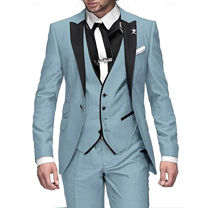 Élégant Costume Trois Pièces Pour Homme À La Coupe Ajustée : Un Costume Raffiné Idéal Pour Les Mariages, Les Occasions Festives Et Les Événements Officiels