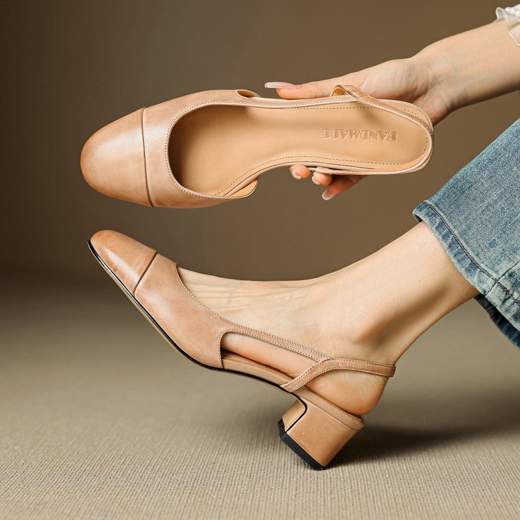 Escarpins À Bride Arrière En Cuir Véritable Pour Femme, Dotés D'un Talon Bloc Rembourré De Hauteur Moyenne — Des Chaussures Élégantes, Idéales Pour Le Bureau Et Les Tenues De Soirée