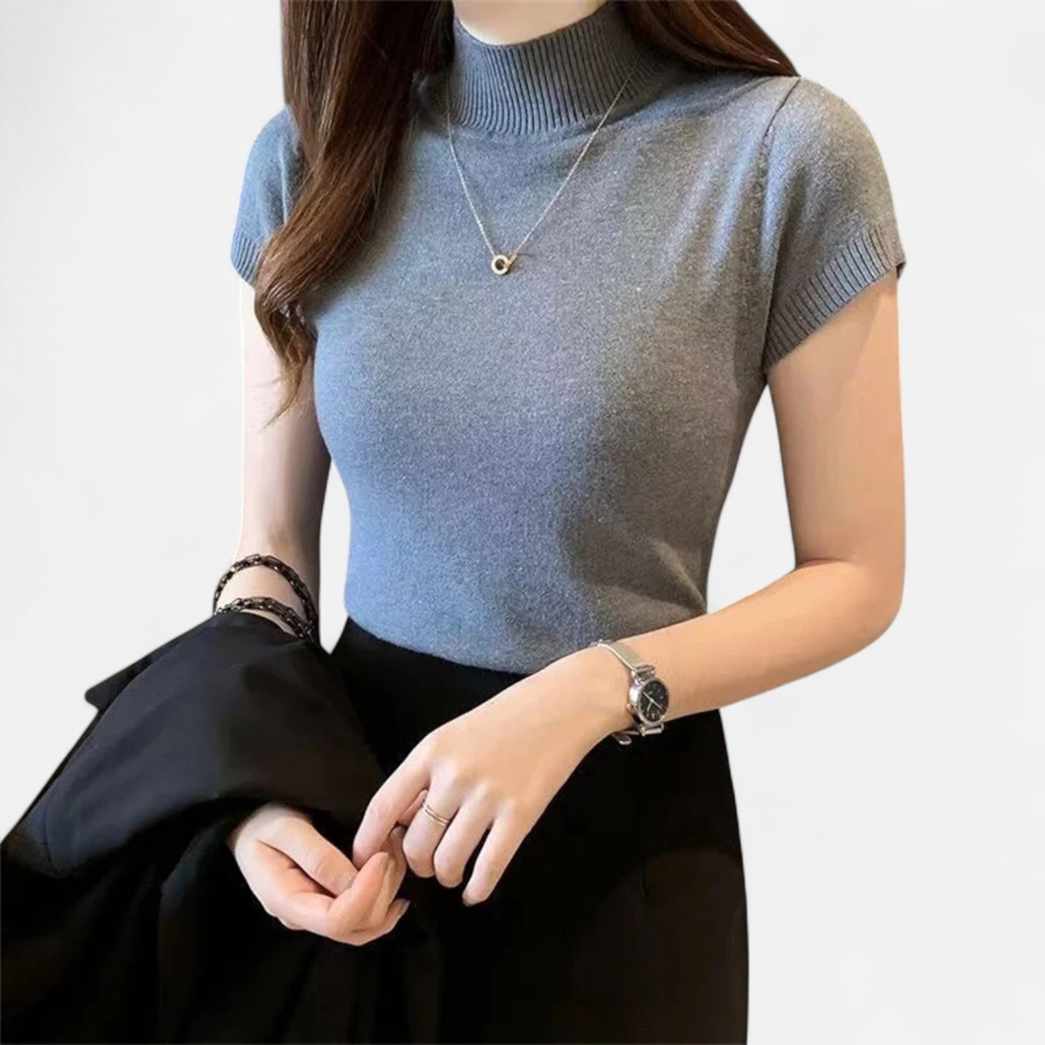 Modero | Blouse en maille femme, col roulé manches courtes