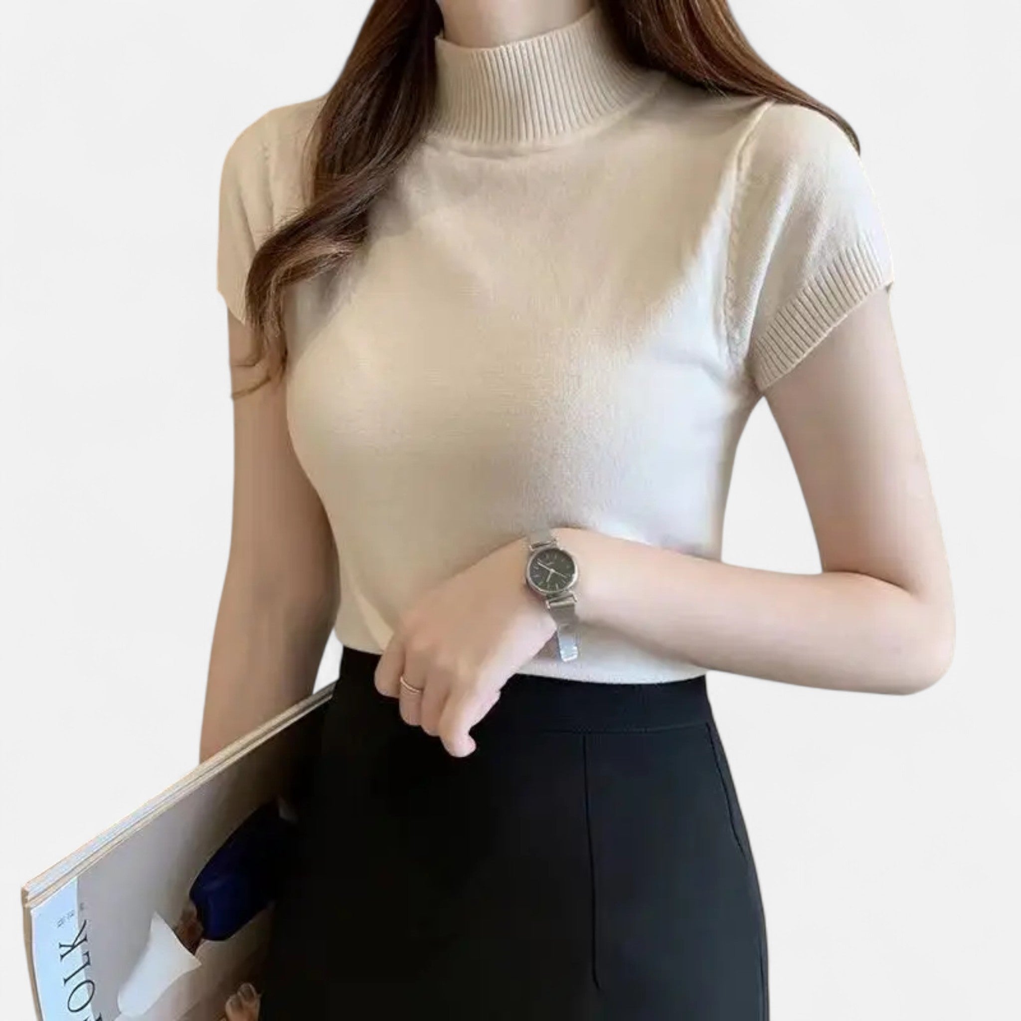 Modero | Blouse en maille femme, col roulé manches courtes