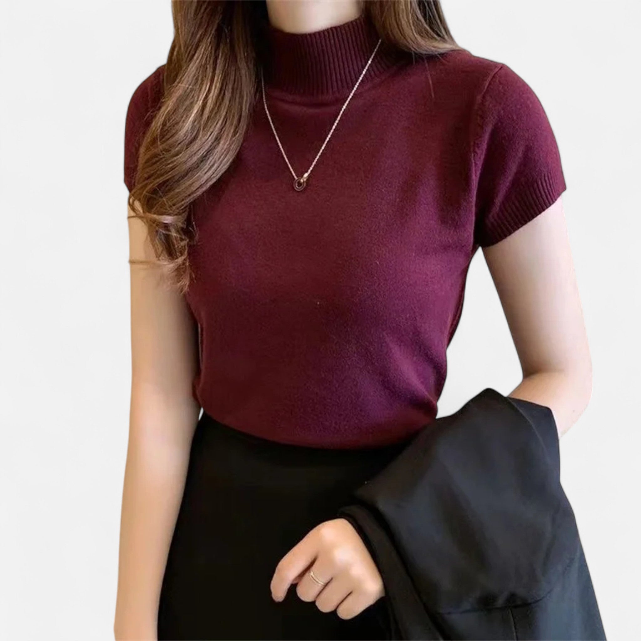 Modero | Blouse en maille femme, col roulé manches courtes