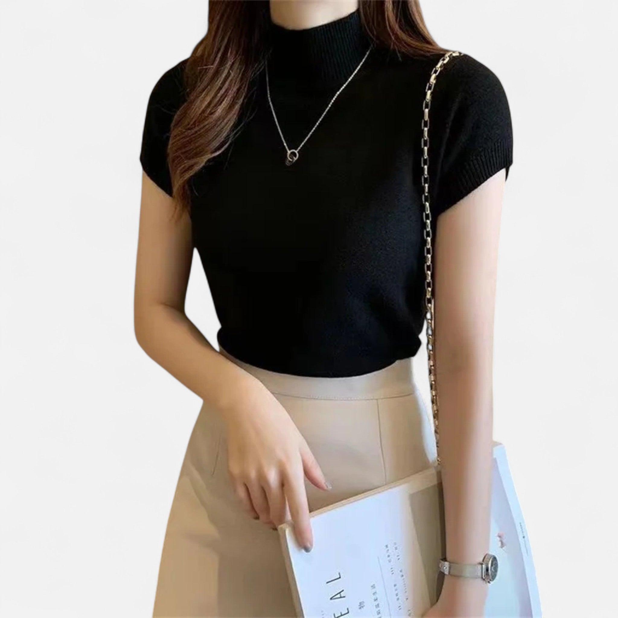 Modero | Blouse en maille femme, col roulé manches courtes