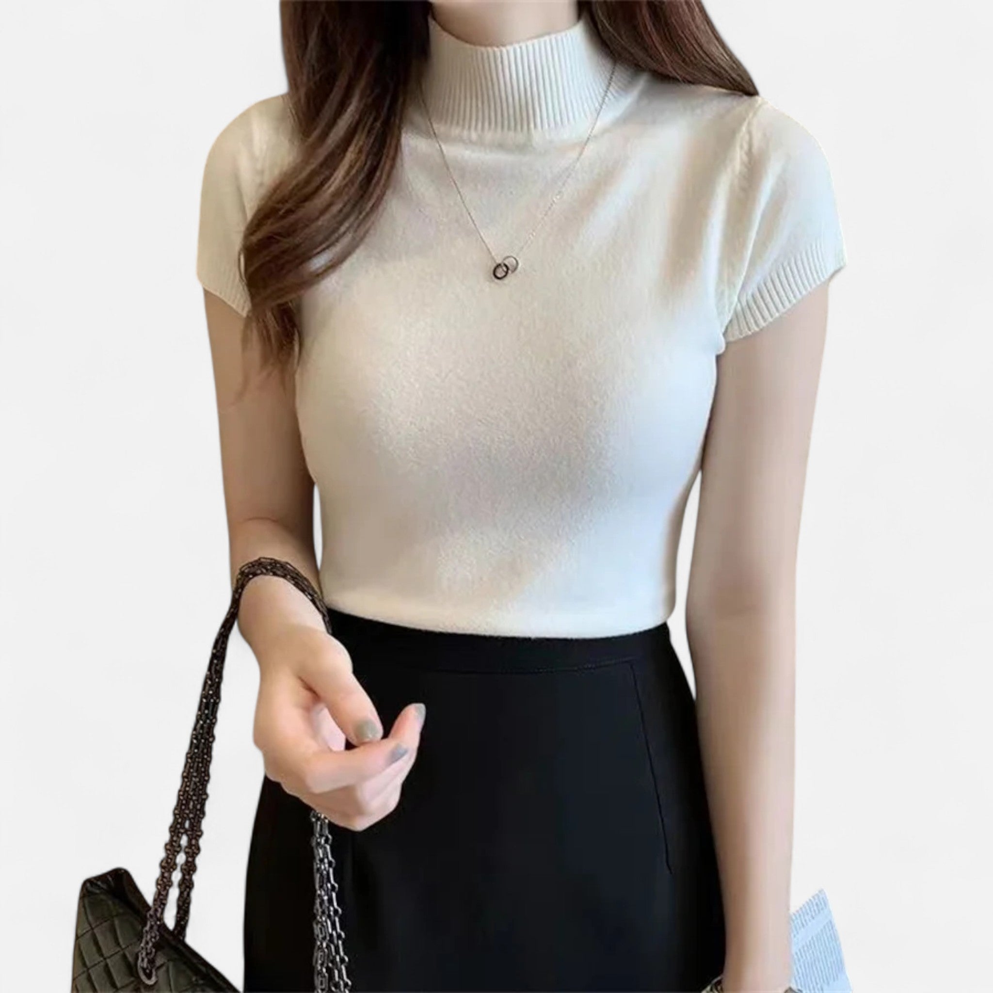 Modero | Blouse en maille femme, col roulé manches courtes