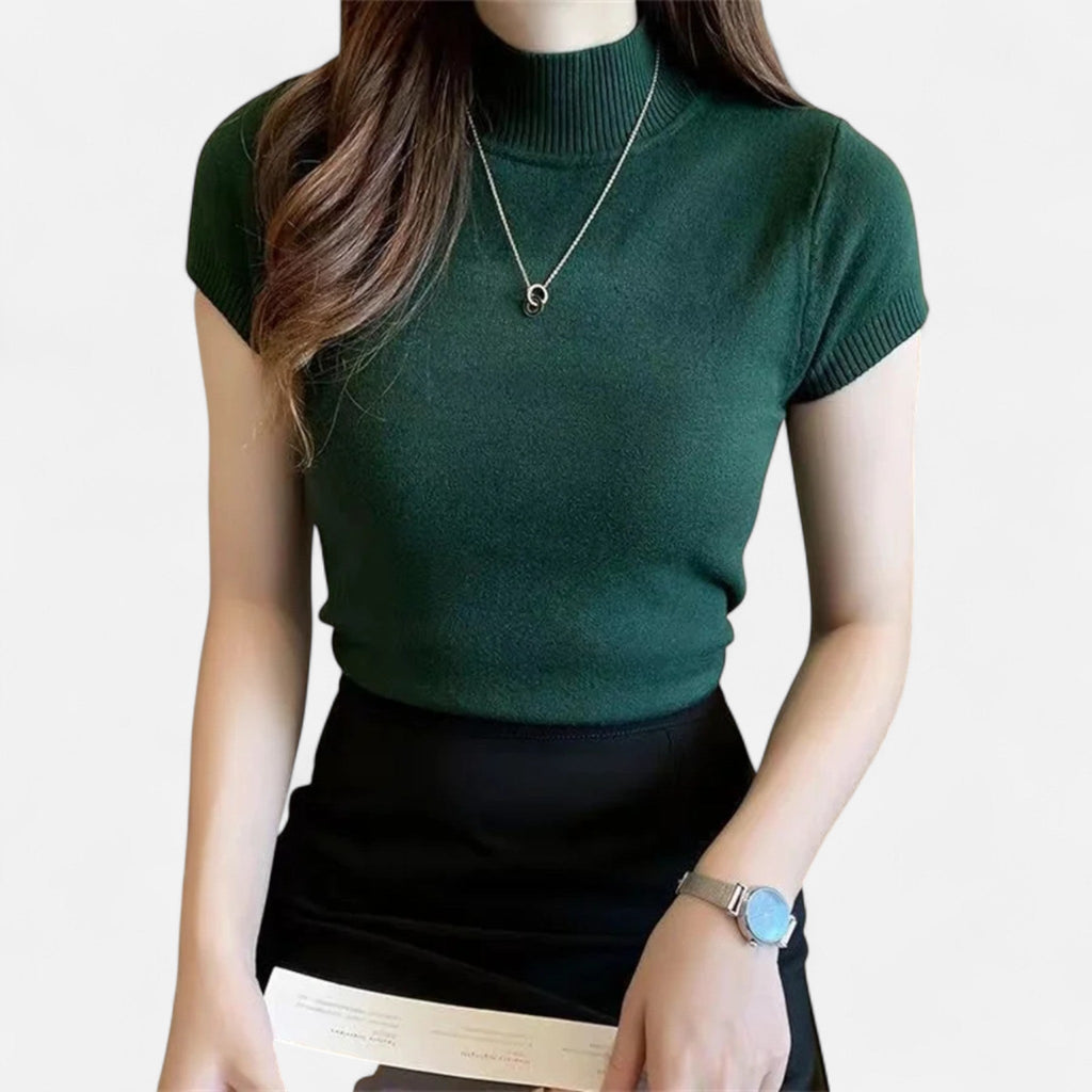 Modero | Blouse en maille femme, col roulé manches courtes