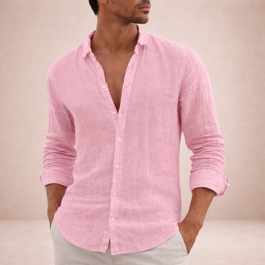 Chemise En Lin Pour Homme, À Boutons Et Coupe Classique : Une Chemise Légère Et Élégante, Idéale Pour Un Look Décontracté AU Quotidien Et Des Tenues « Smart-casual » Estivales
