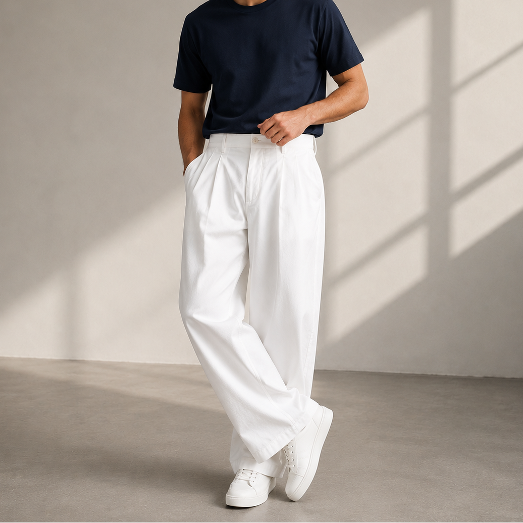 Pantalon Pour Homme À Plis Et Jambes Larges – Coupe Décontractée Et Moderne, Idéal Pour Le Quotidien Et Les Voyages