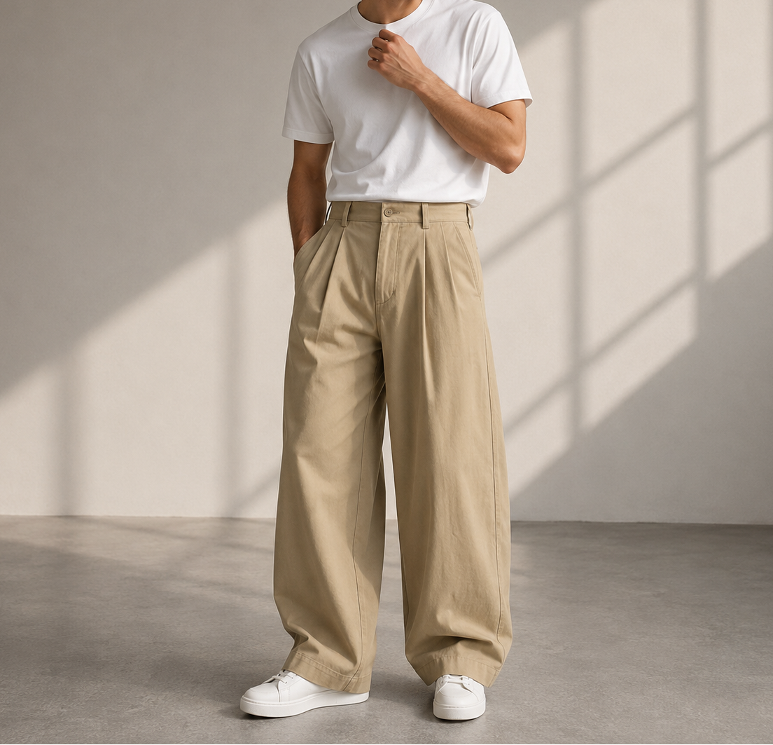 Pantalon Pour Homme À Plis Et Jambes Larges – Coupe Décontractée Et Moderne, Idéal Pour Le Quotidien Et Les Voyages