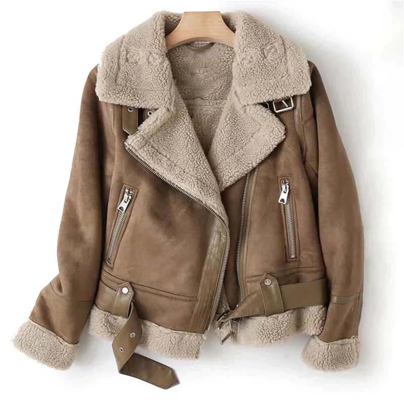 Veste En Cuir Pour Femme De Style Motard Avec Doublure En Sherpa – Une Veste Chaude Et Élégante Pour L'automne, L'hiver Et Un Look Moderne AU Quotidien