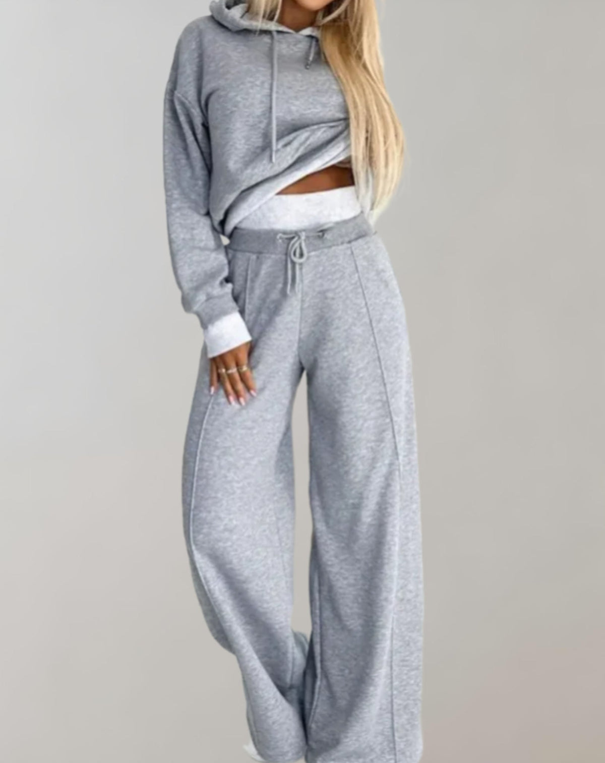 Ensemble Deux Pièces Pour Femme Composé D'un Sweat À Capuche Et D'un Pantalon À Jambes Larges : Une Tenue Décontractée En Coton Mélangé, Confortable, Idéale Pour Le Quotidien Et Les Loisirs