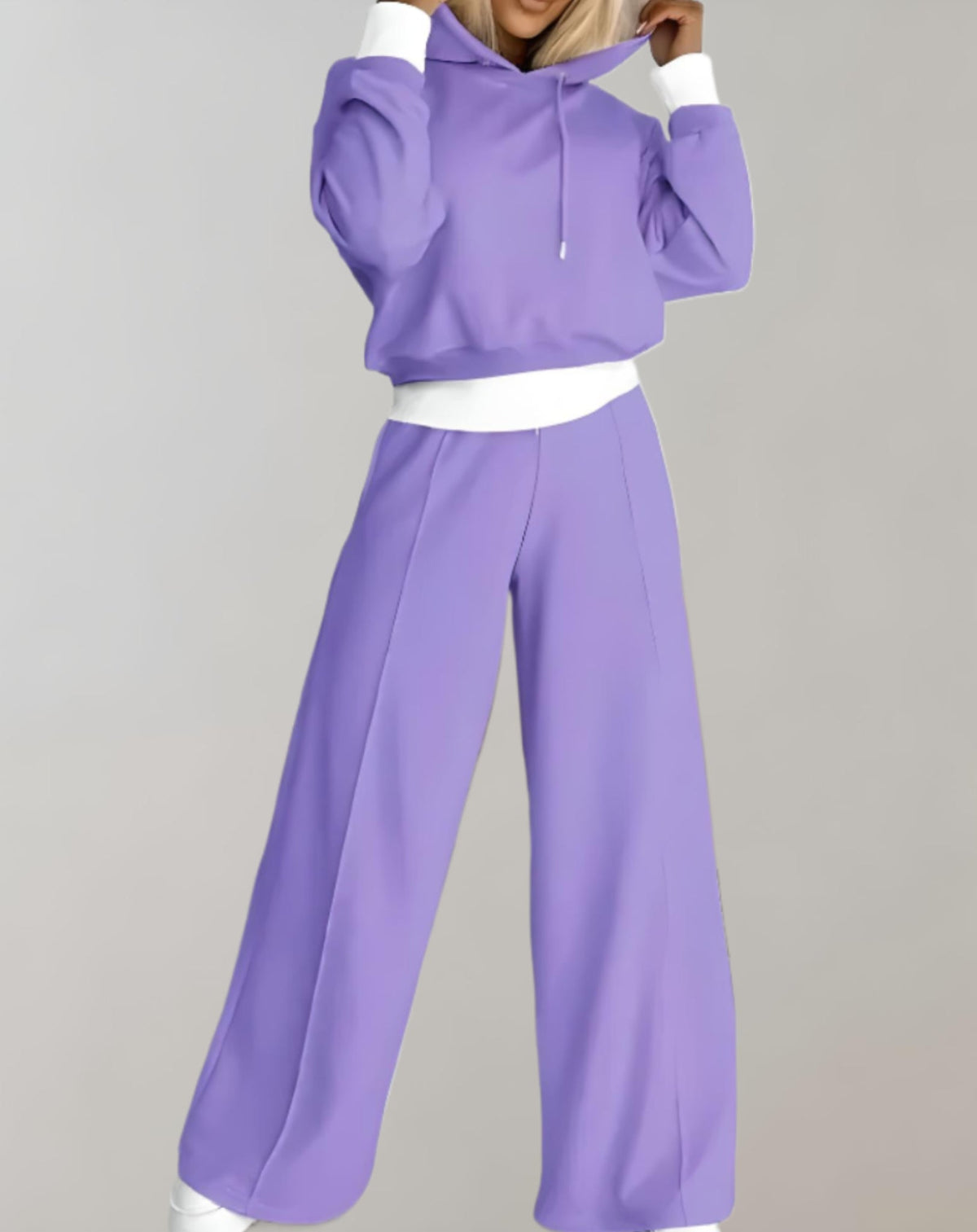 Ensemble Deux Pièces Pour Femme Composé D'un Sweat À Capuche Et D'un Pantalon À Jambes Larges : Une Tenue Décontractée En Coton Mélangé, Confortable, Idéale Pour Le Quotidien Et Les Loisirs