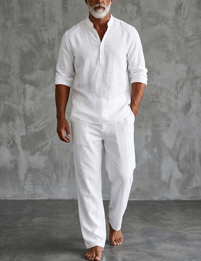 Ensemble Pour Homme Composé D'un T-shirt Henley Et D'un Pantalon Décontracté : Un Ensemble Deux Pièces Léger Et Confortable, Idéal Pour L'été, Les Vacances Et Les Tenues Décontractées De Tous Les Jours