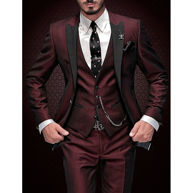 Élégant Costume Trois Pièces Pour Homme À La Coupe Ajustée : Un Costume Raffiné Idéal Pour Les Mariages, Les Occasions Festives Et Les Événements Officiels