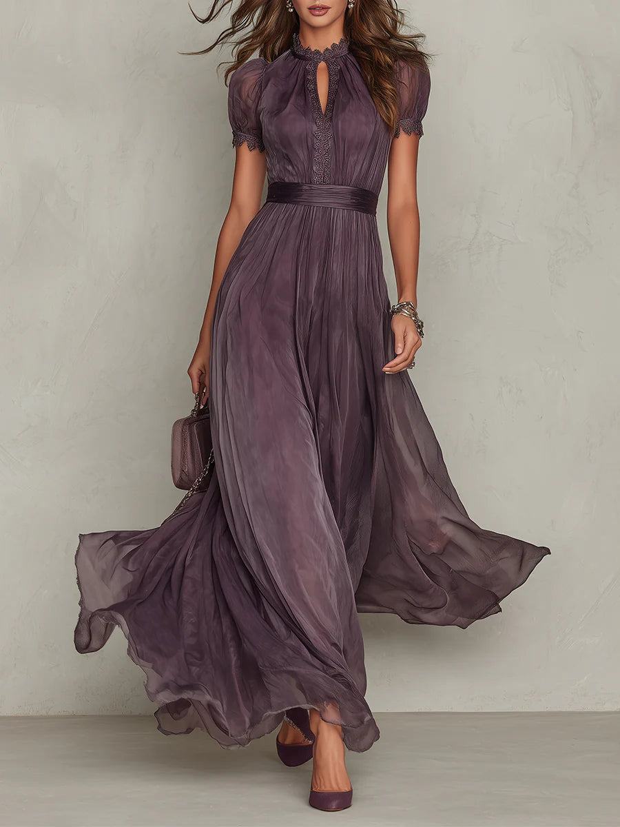 Robe Longue Pour Femme Avec Bordure En Dentelle Et Taille Froncée : Une Robe Élégante Idéale Pour Les Fêtes, Les Mariages Et Les Occasions Spéciales