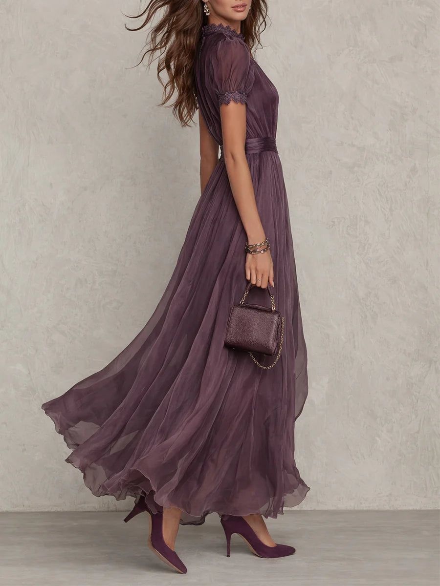 Robe Longue Pour Femme Avec Bordure En Dentelle Et Taille Froncée : Une Robe Élégante Idéale Pour Les Fêtes, Les Mariages Et Les Occasions Spéciales