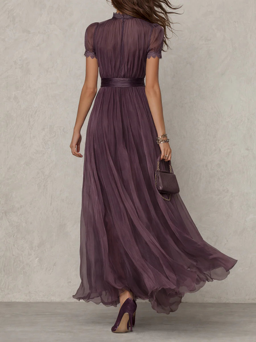 Robe Longue Pour Femme Avec Bordure En Dentelle Et Taille Froncée : Une Robe Élégante Idéale Pour Les Fêtes, Les Mariages Et Les Occasions Spéciales